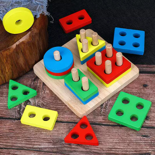 Wooden Sorting Stacking Montessori Toys Color Recognition Blocks Matching Puzzle Fine Motor Skill Educational Learning Toy